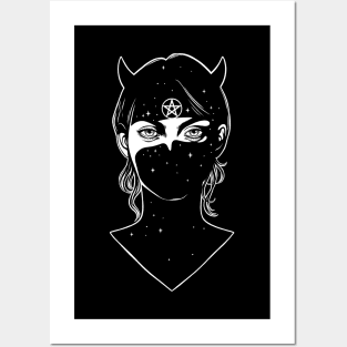 Girl with horns in the shadow. Demon girl Posters and Art